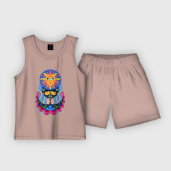 Детская пижама с шортами хлопок Матрешка солнце
