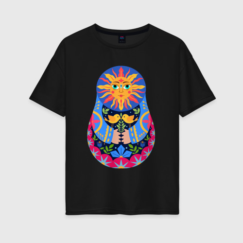 Женская футболка хлопок Oversize с принтом Матрешка солнце, вид спереди #2