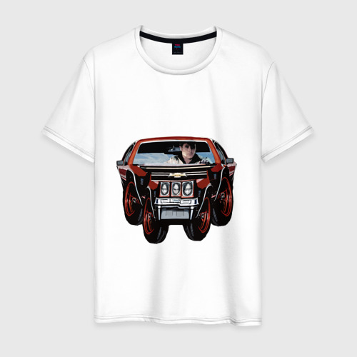 Мужская футболка из хлопка с принтом Райан гослинг за рулём мем, вид спереди №1