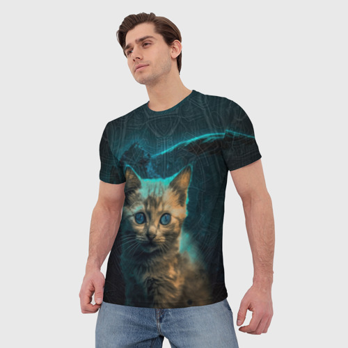 Мужская футболка 3D с принтом Миловидный котёнок, фото на моделе #1