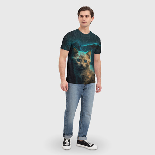 Мужская футболка 3D с принтом Миловидный котёнок, вид сбоку #3