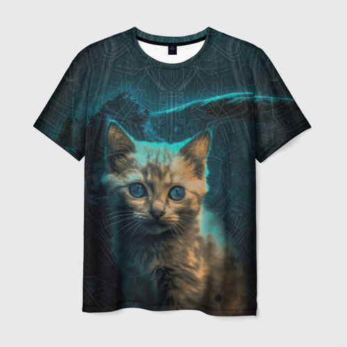 Мужская футболка 3D с принтом Миловидный котёнок, вид спереди #2