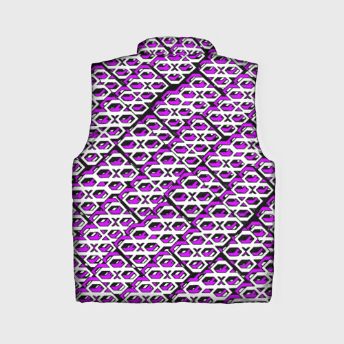 Женский жилет утепленный 3D с принтом Фиолетово-белый узор на чёрном фоне, вид сзади #1