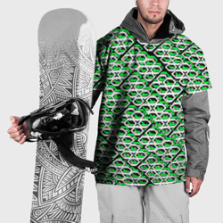 Накидка на куртку 3D Зелёно-белый узор на чёрном фоне