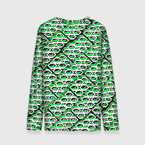 Мужской лонгслив 3D Зелёно-белый узор на чёрном фоне, цвет 3D печать - фото 2