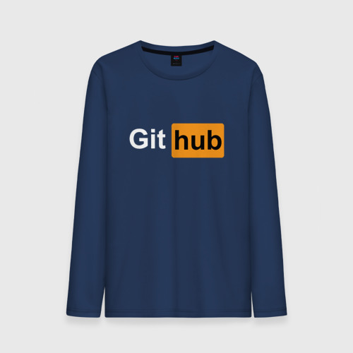 Мужской лонгслив хлопок с принтом Git hub арт, вид спереди #2