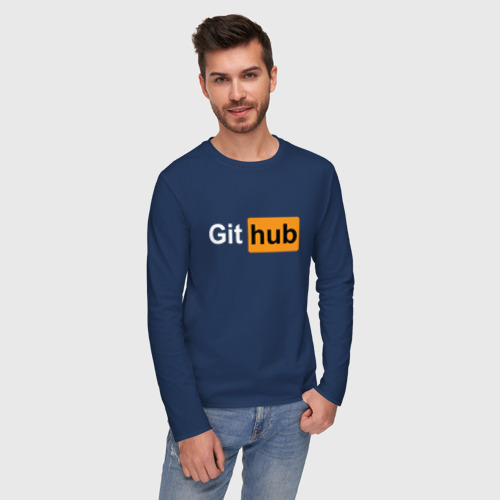 Мужской лонгслив хлопок с принтом Git hub арт, фото на моделе #1