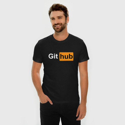 Мужская футболка хлопок Slim Git hub арт, цвет черный - фото 3