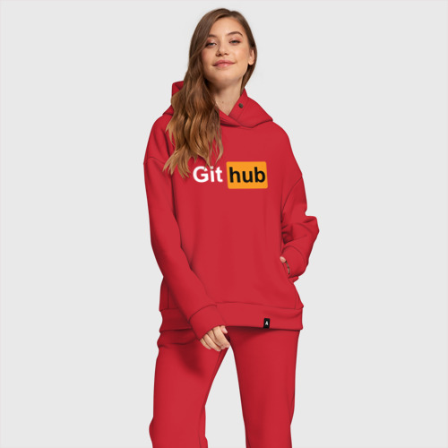 Женский костюм хлопок Oversize с принтом Git hub арт, фото на моделе #1