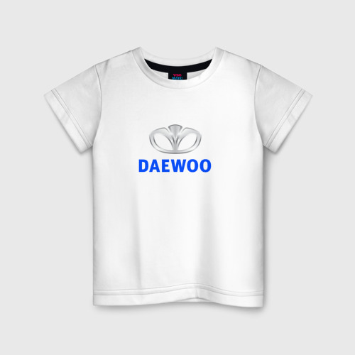 Детская футболка из хлопка с принтом Daewoo sport auto logo, вид спереди №1