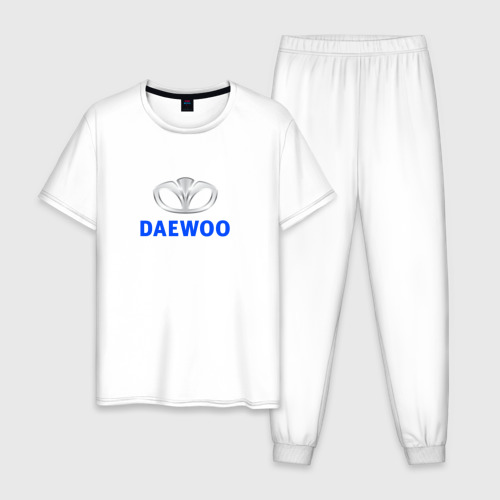 Мужская пижама хлопок с принтом Daewoo sport auto logo, вид спереди #2