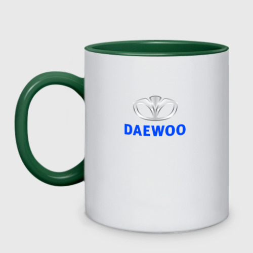 Кружка двухцветная Daewoo sport auto logo, цвет белый + зеленый
