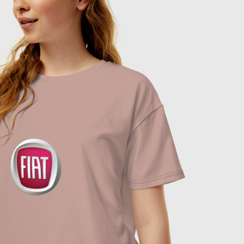 Женская футболка хлопок Oversize FIAT sport auto logo, цвет пыльно-розовый - фото 3