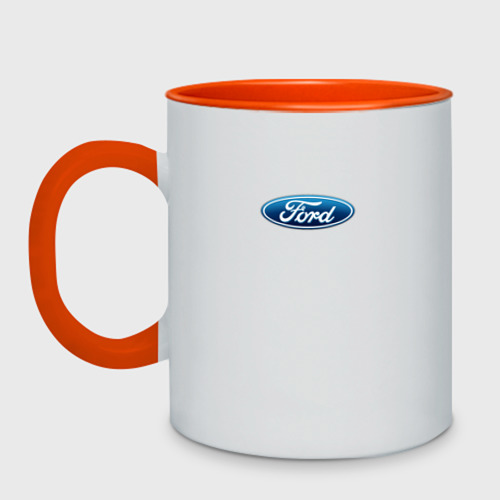 Кружка двухцветная FORD авто спорт лого, цвет белый + оранжевый