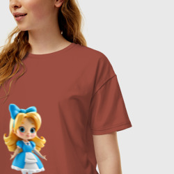 Женская футболка хлопок Oversize Милая кукла в синем платье - фото 2