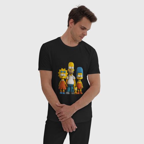 Мужская пижама хлопок Милая семейка симпсонов, цвет черный - фото 3