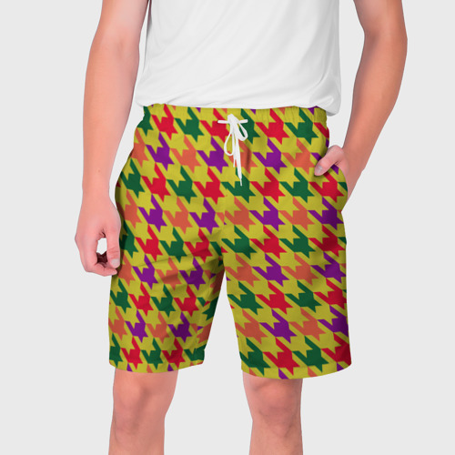 Мужские шорты 3D с принтом Цветные гусиные лапки принт, вид спереди #2