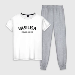 Женская пижама с белой футболкой хлопок Vasilisa never alone - motto