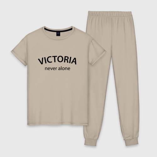 Женская пижама хлопок с принтом Victoria never alone - motto, вид спереди #2