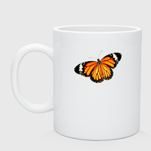 Кружка керамическая Бабочка оранжевая с черными краями трехцветная, цвет белый