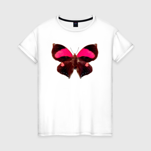 Женская футболка из хлопка с принтом Бабочка черно-малиновая, вид спереди №1