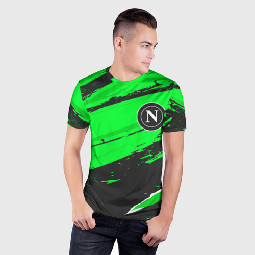 Мужская футболка 3D Slim с принтом Napoli sport green, фото на моделе #1