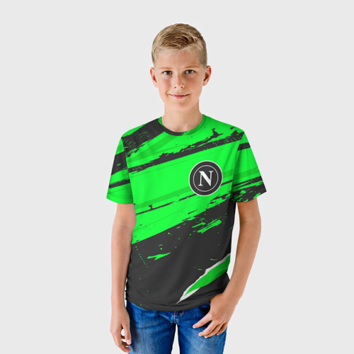 Детская футболка 3D с принтом Napoli sport green, фото на моделе #1