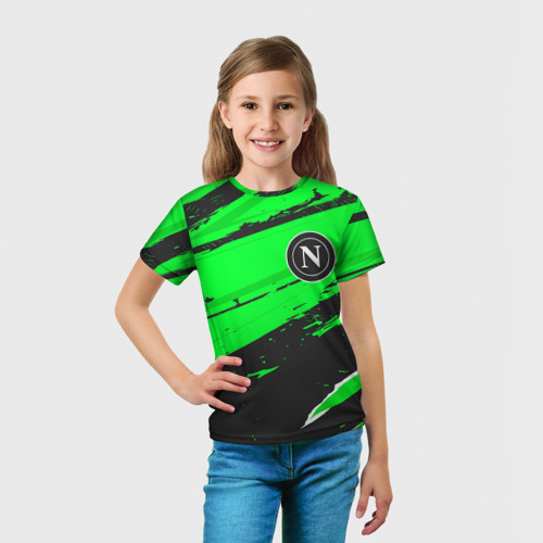 Детская футболка 3D с принтом Napoli sport green, вид сбоку #3