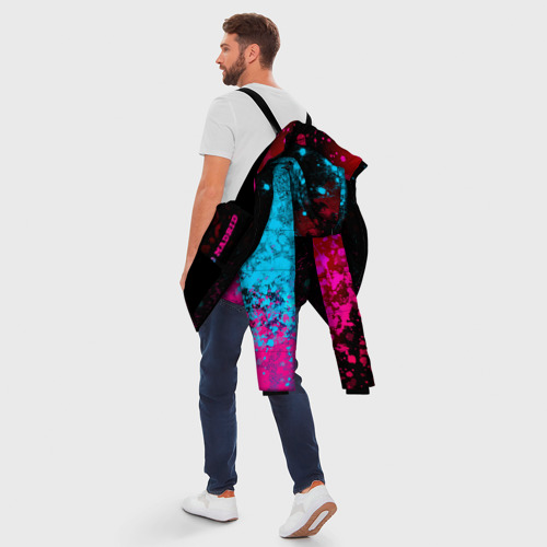 Мужская зимняя куртка 3D с принтом Atletico Madrid - neon gradient по-вертикали, вид сзади #2