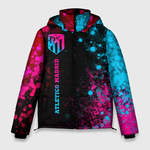 Мужская зимняя куртка 3D с принтом Atletico Madrid - neon gradient по-вертикали, вид спереди #2