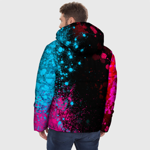 Мужская зимняя куртка 3D с принтом Atletico Madrid - neon gradient по-вертикали, вид сзади #2