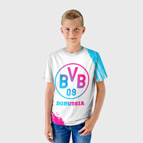 Детская футболка 3D Borussia neon gradient style, цвет 3D печать - фото 3