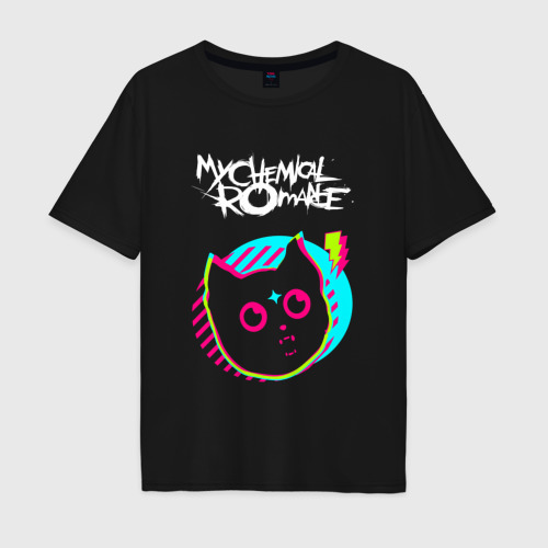 Мужская футболка хлопок Oversize с принтом My Chemical Romance rock star cat, вид спереди #2