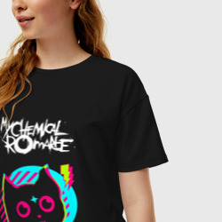 Женская футболка хлопок Oversize My Chemical Romance rock star cat - фото 2