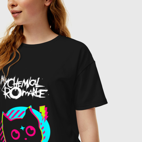 Женская футболка хлопок Oversize My Chemical Romance rock star cat, цвет черный - фото 3