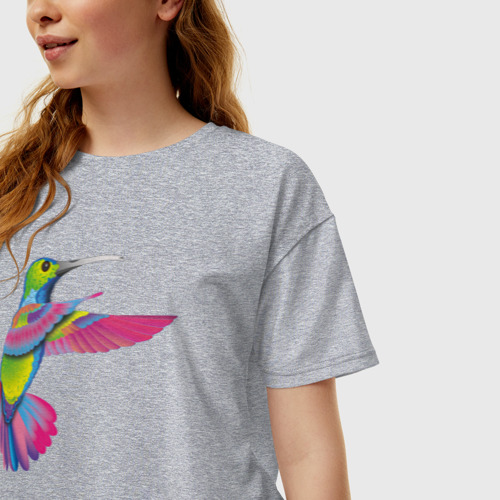 Женская футболка хлопок Oversize Колибри яркая, цвет меланж - фото 3