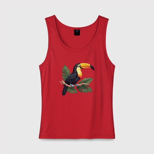 Женская майка хлопок Тукан тропическая птица, цвет красный