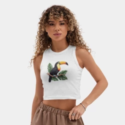 Женская укороченная майка-топ хлопок Тукан тропическая птица - фото 2