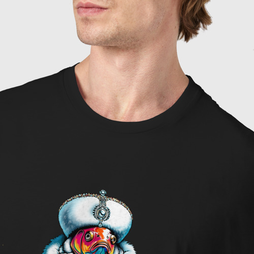Мужская футболка хлопок Рыба в славик-стайле верхом на медведе, цвет черный - фото 6