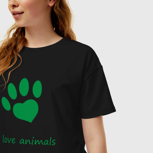 Женская футболка хлопок Oversize Любовь к животным, цвет черный - фото 3