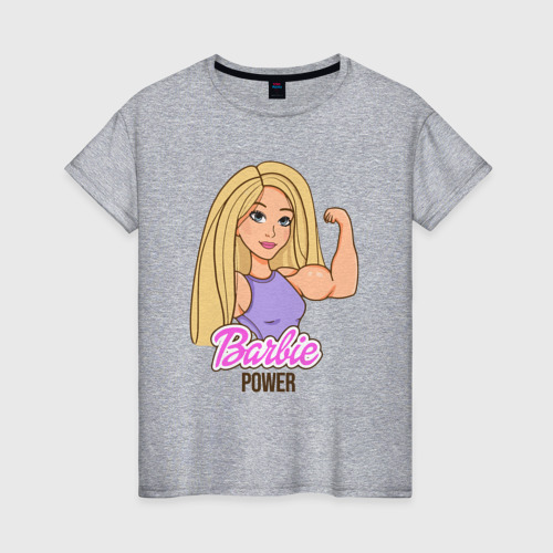 Женская футболка хлопок Barbie power, цвет меланж