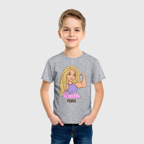 Детская футболка хлопок Barbie power, цвет меланж - фото 3