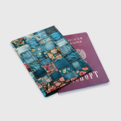 Обложка для паспорта матовая кожа Джинсовые лоскуты с цветочками - фото 2