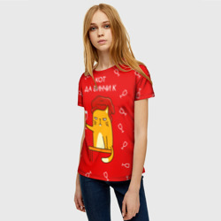 Женская футболка 3D Кот да винчик на красном фоне - фото 2