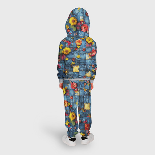 Детский костюм с толстовкой 3D Подсолнухи на джинсах, цвет меланж - фото 4