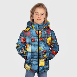 Зимняя куртка для мальчиков 3D Подсолнухи на джинсах - фото 2