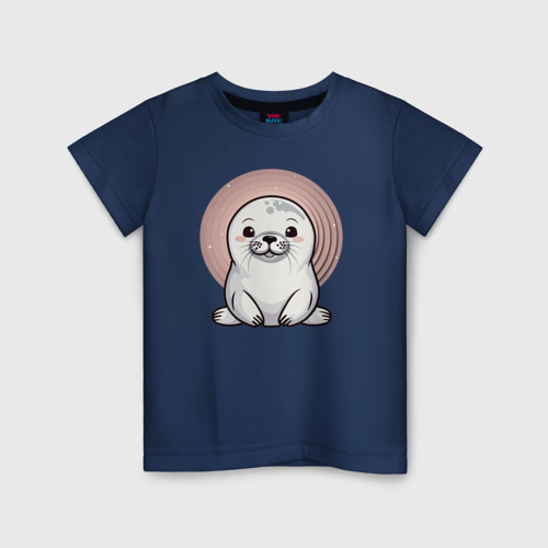 Детская футболка хлопок с принтом Милый тюлень на фоне кругов, вид спереди #2