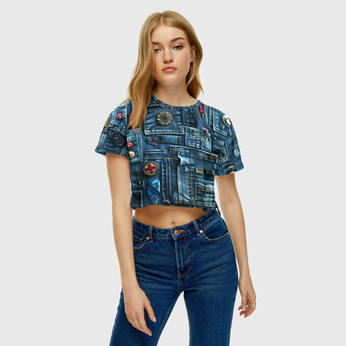 Женская футболка Crop-top 3D Джинсы для медработников , цвет 3D печать - фото 3