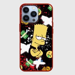 Чехол для iPhone 13 Pro Барт Симпсон на фоне баксов