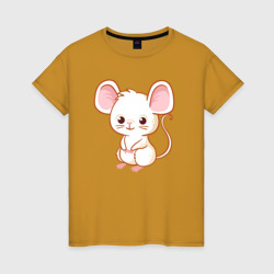 Белая мышка – Женская футболка хлопок с принтом купить со скидкой в -20%